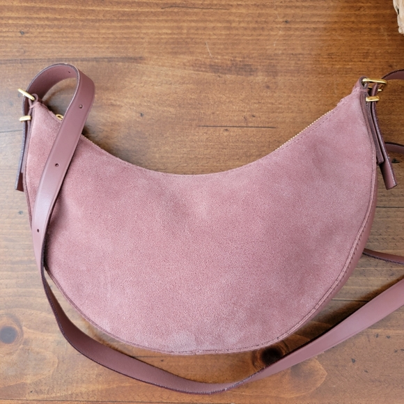 Madewell The Essential Half Moon Crossbody Leather Bag Purse Withered Rose - Picture 2 of 16